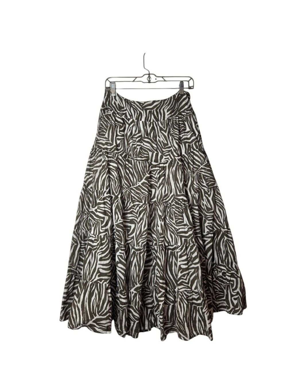Jones NY Sport Earthy Zebra Print Tiered Midi Skirt Boho Earthy Cottagecore Flow